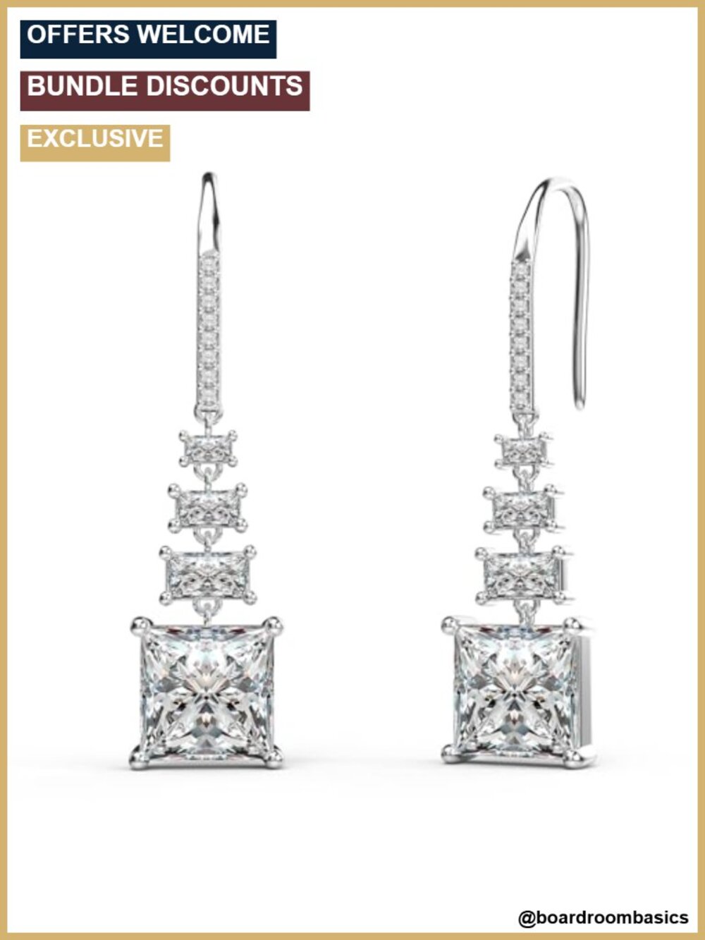 Princess Cut Cubic Zirconia Dangle Drop Earrings 925 Sterling Silver